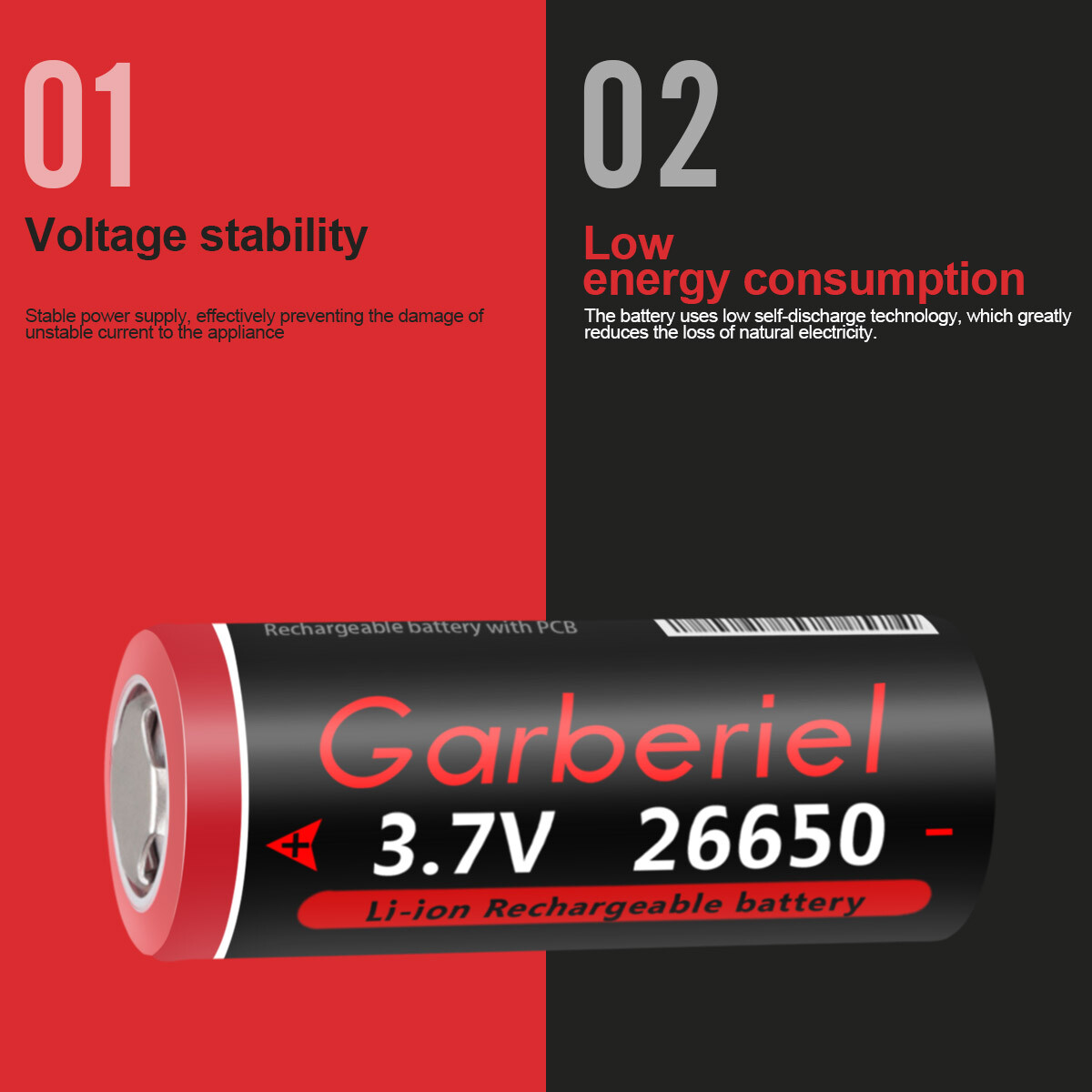 26650 Battery Flat Top Li-ion 3.7V Rechargeable Batteries for LED Flashlight Toy