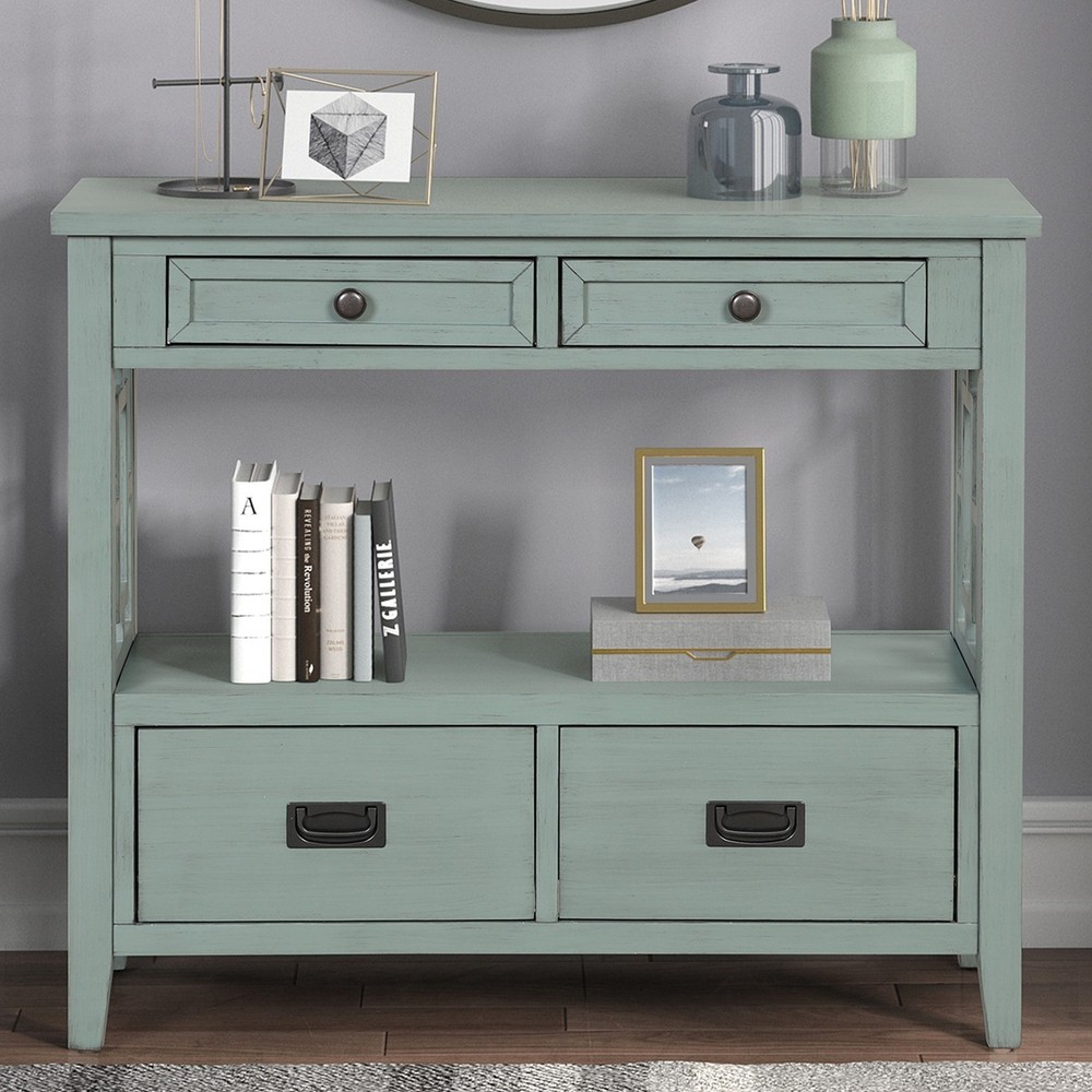 36'' Console Table Entry Sofa Table with 4 Drawers 1 Storage Shelf for Entryway