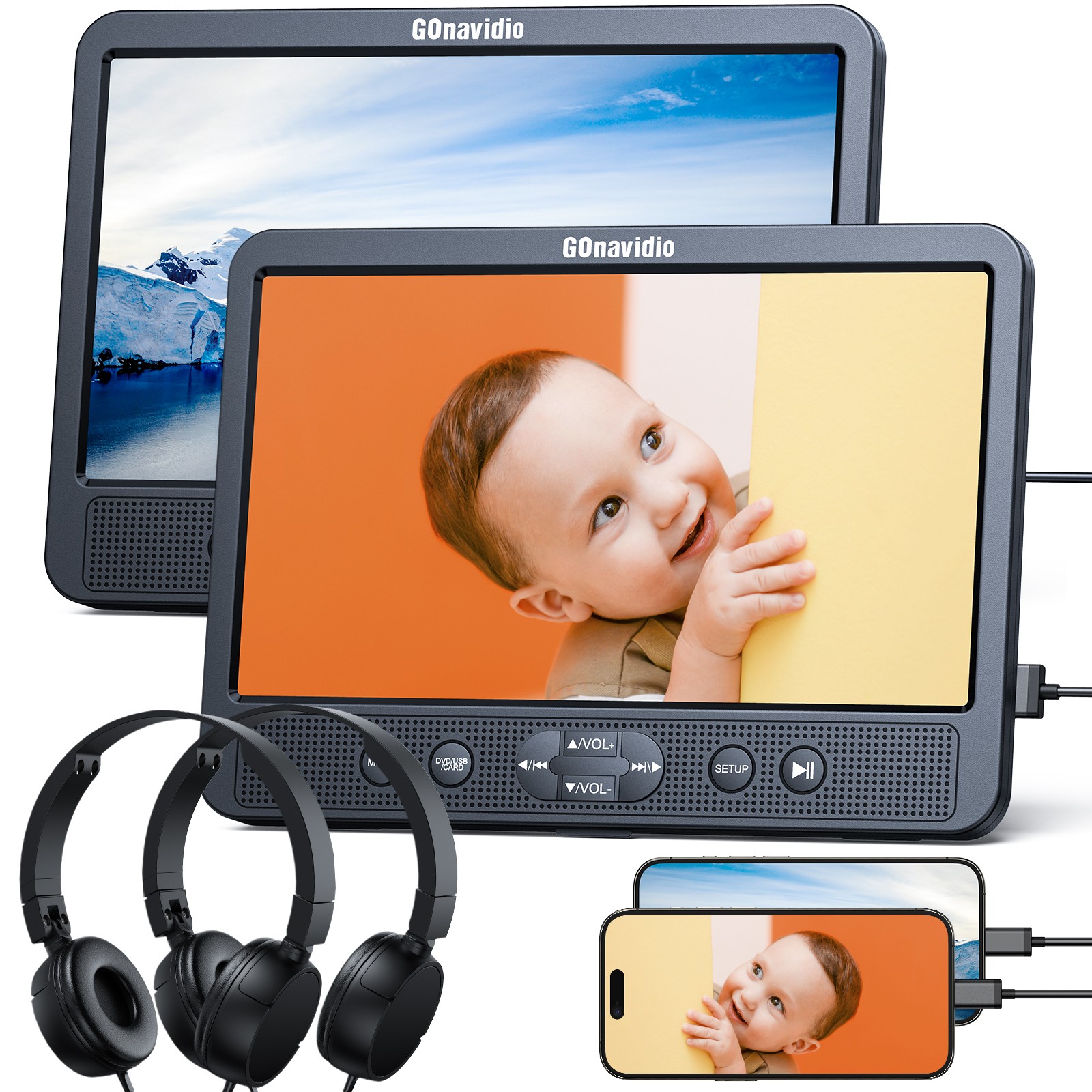 2x10.5" Dual Screen Car DVD Players HDMI USB/SD Region Free Memory with Headsets