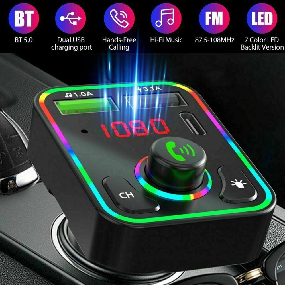 Fast Car Charger USB Cigarette Lighter Socket 2-Port Adapter Bluetooth FM MP3