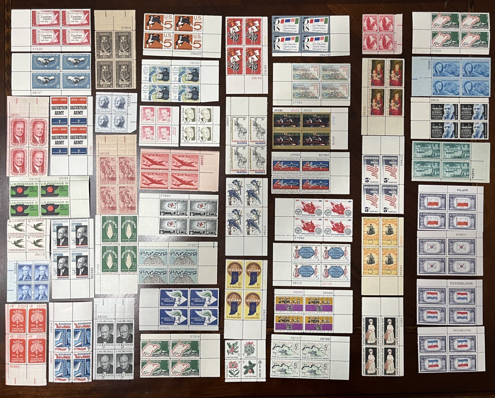RHstamps 50 DIFFERENT 5 CENT PLATE BLOCKS MINT NOT HINGED, Mostly Commemoratives
