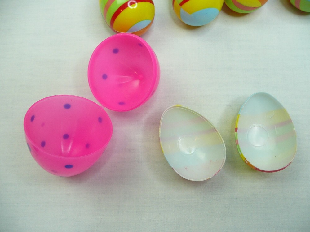 10 Plastic Empty Hollow Easter Eggs, 3" & 2.25" Long Easter Basket Stripes Dots