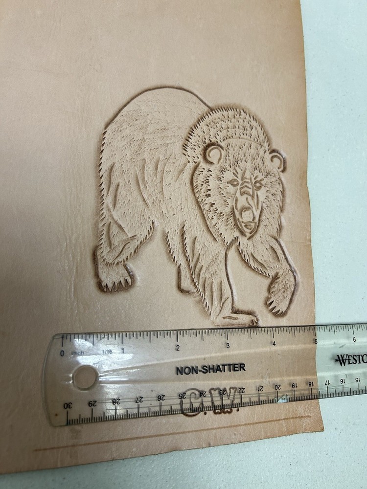 Hand Tooled Leather Panel Vintage 70’s Bear Feathers