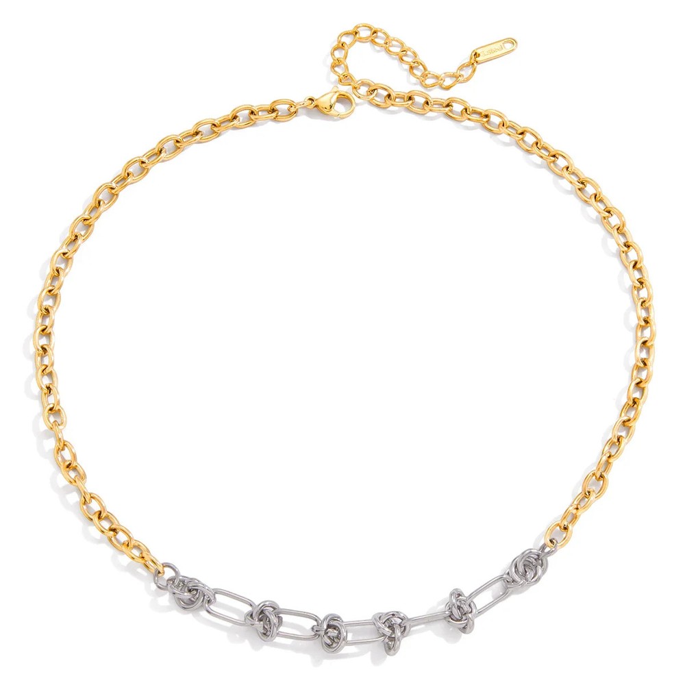 Two Tone Gold Plating O Chain Silver Thread Knot Shape Two Tone Necklace