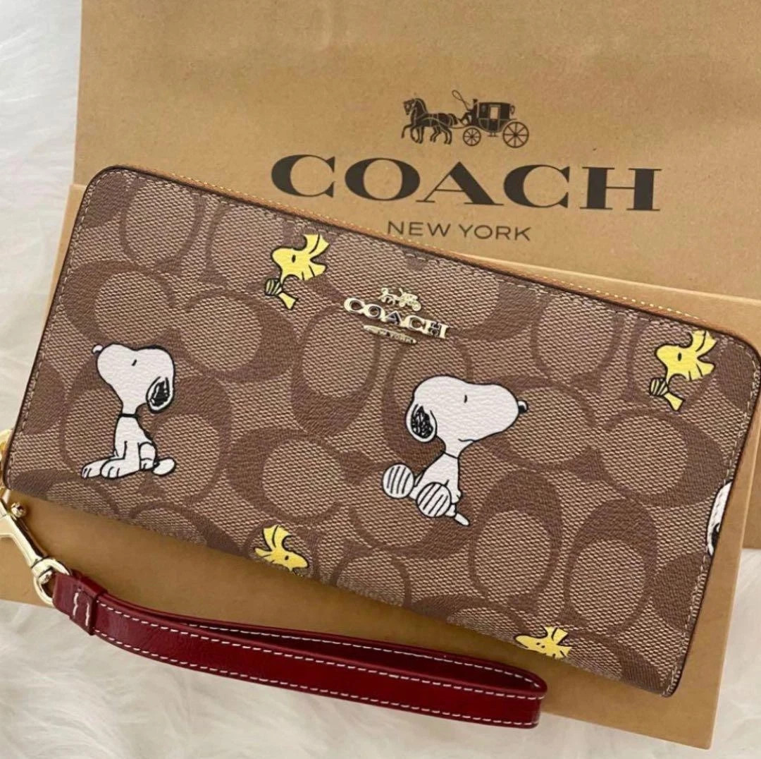 2026 Coach X Peanuts Long Zip Around Wallet With Snoopy Woodstock/Friends CE705