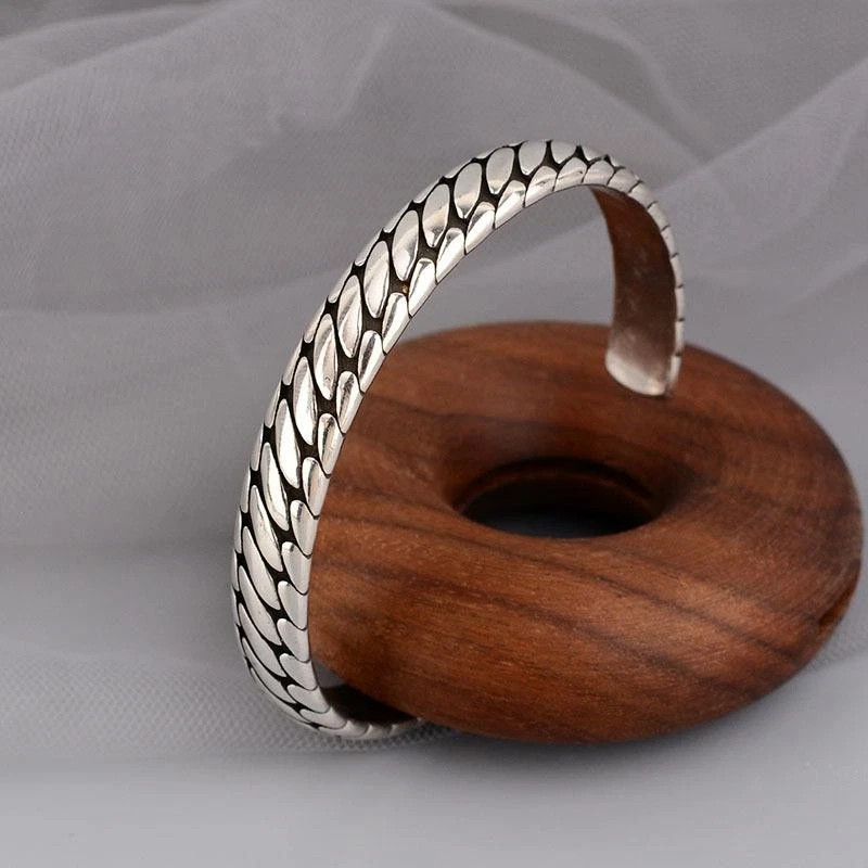 Mens Vintage Open Bangle 925 Sterling Silver Handmade Twisted Cuff Bracelet US