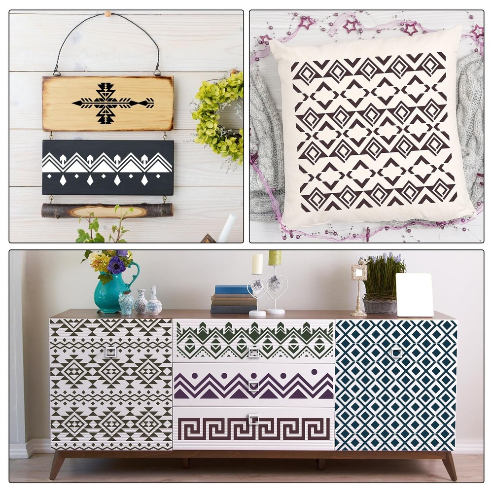 Keluna Aztec Stencils - 12 Pcs Boho Borders Pattern Stencils for DIY Wall & W...
