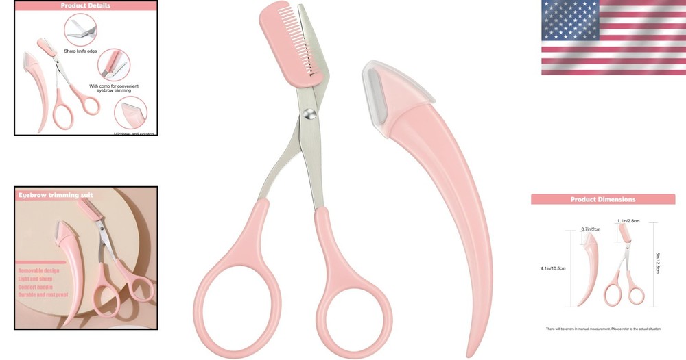 Ergonomic Pink Eyebrow Scissors with Comb - Precise Trimming Tool for All