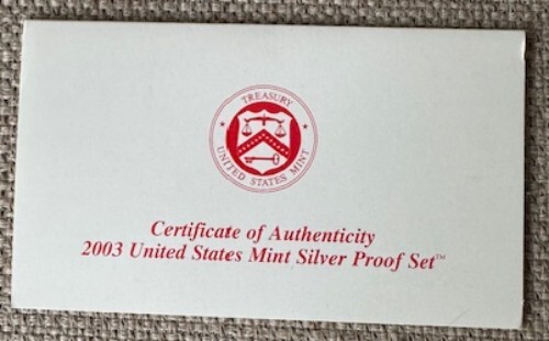 2003 U.S. Silver Proof Set Mint Issued COA (NO Coins or OGP)