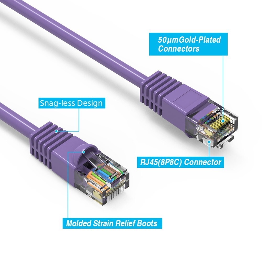 15FT Cat5E Network LAN Ethernet Modem Molded Snagless Patch Booted Cable Purple