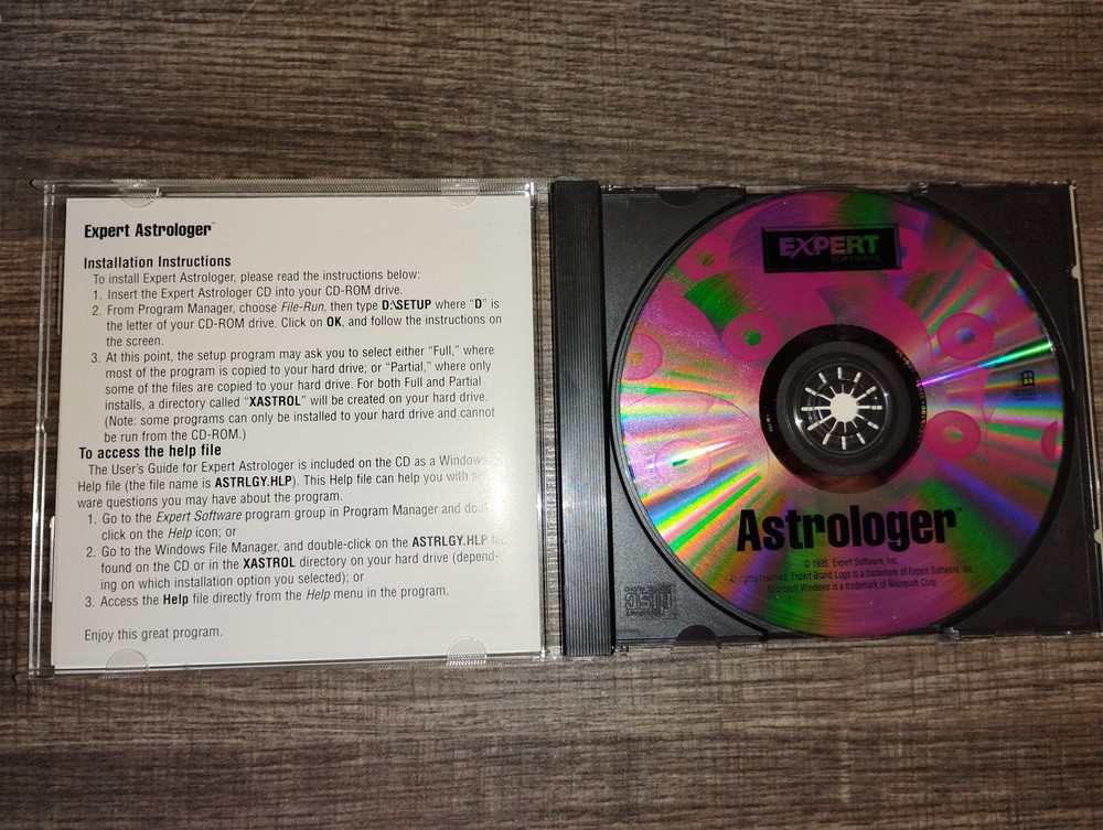 Expert Software Astrologer PC CD-ROM 1995 for Microsoft Windows 3.1