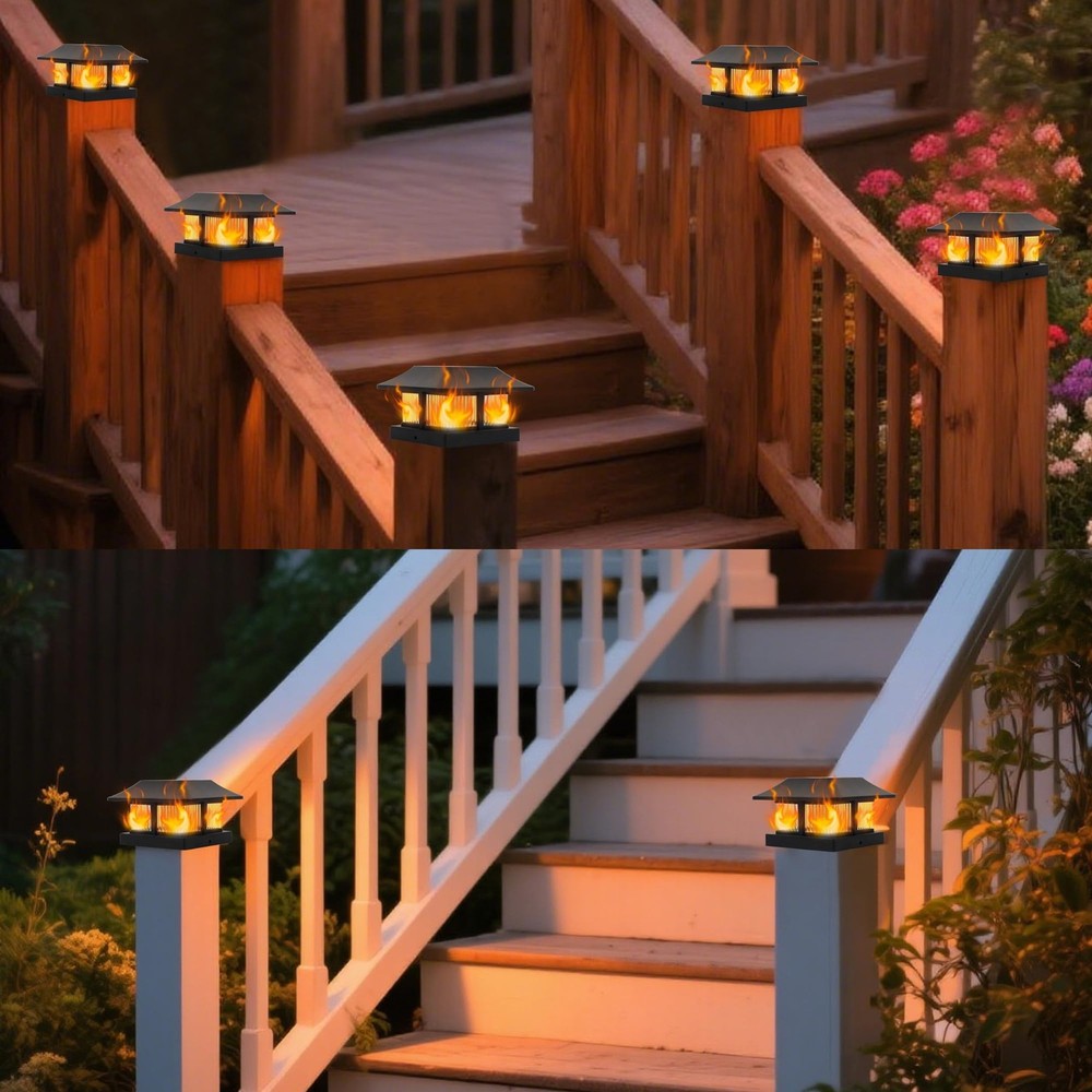 Dynaming Solar Flame Post Cap Lights Outdoor, Powered 2 Pack, Black