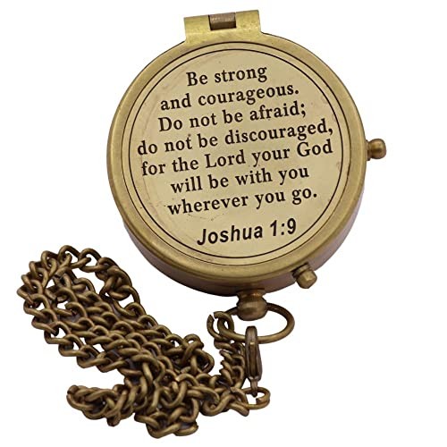 Be Strong and Courageous Compass – Joshua 1:9 Scripture Engraved – Solid Brass