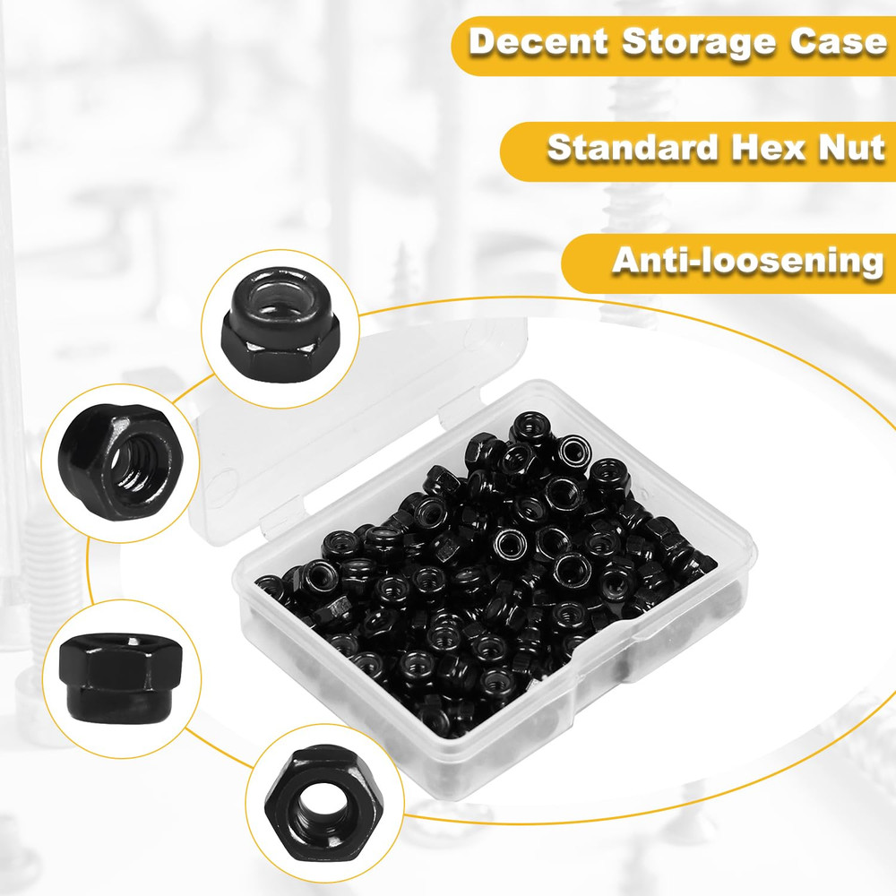 M6 Locknuts 100Pcs Metric Nylon Inserted Hex Lock Nuts Self-Lock Nylon Insert M6