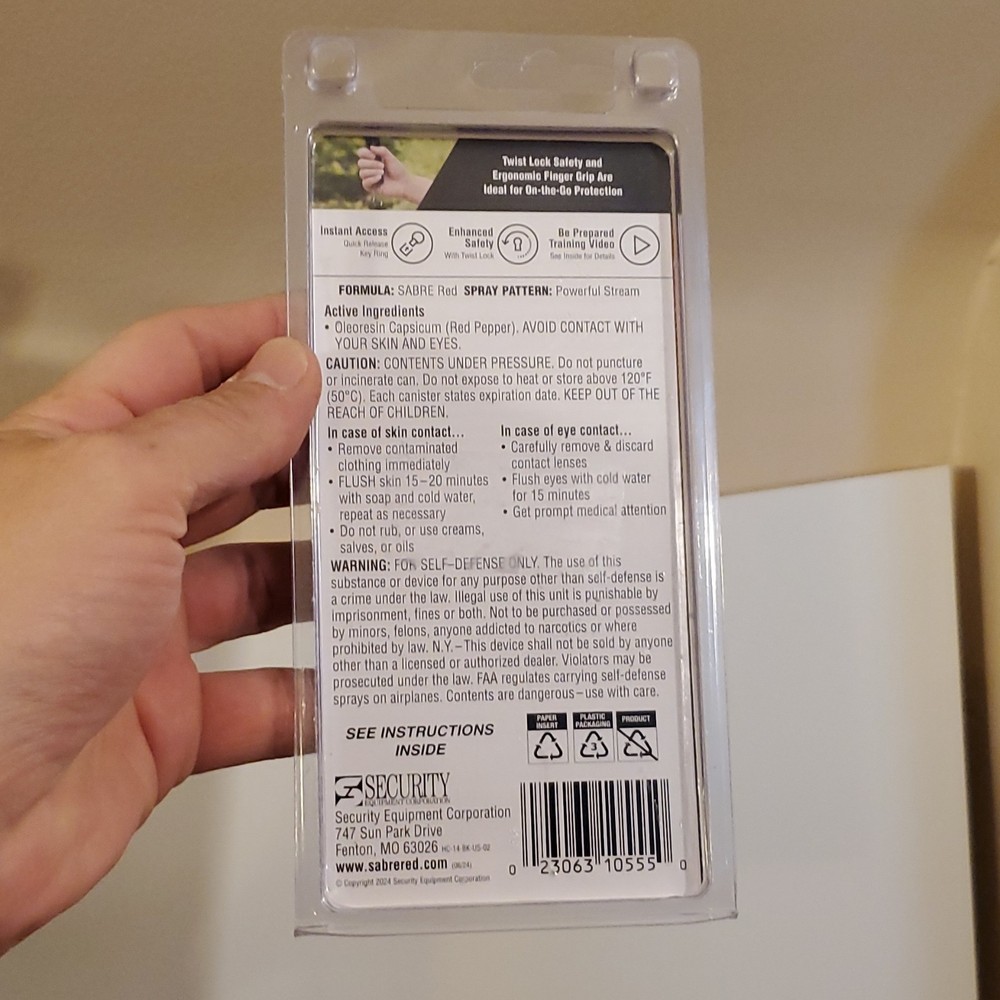 Sabre Pepper Spray Maximum Strength Quick Release Key Ring UV Marking Dye