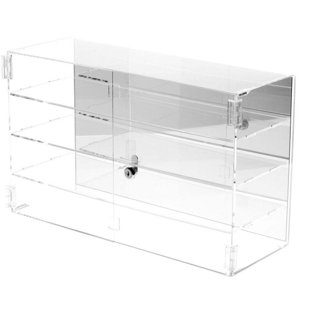 Plymor Acrylic Rectangular Locking Case, 3 Shelves (Mirrored), 13" x 21" x 7.5"