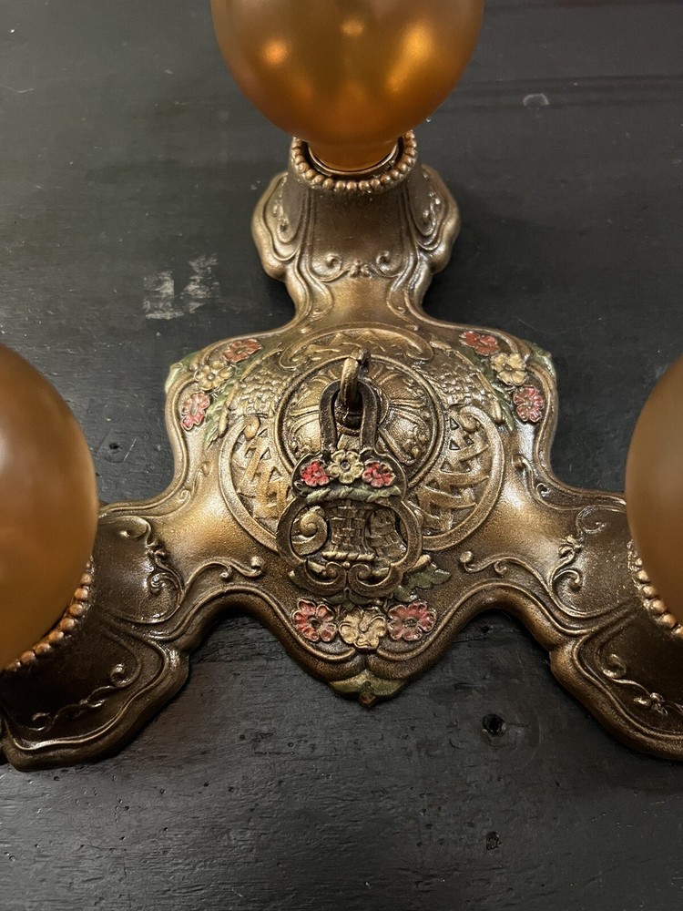 Antique Flush Mount Light Fixture Three Socket Wired 36H