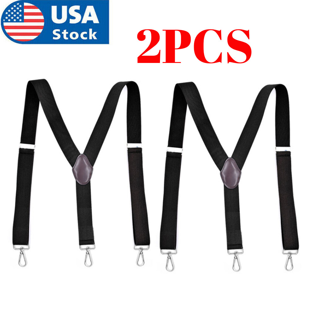 2 Pcs Adjustable Y-Back Duty Work Heavy Elastic Suspenders for Men