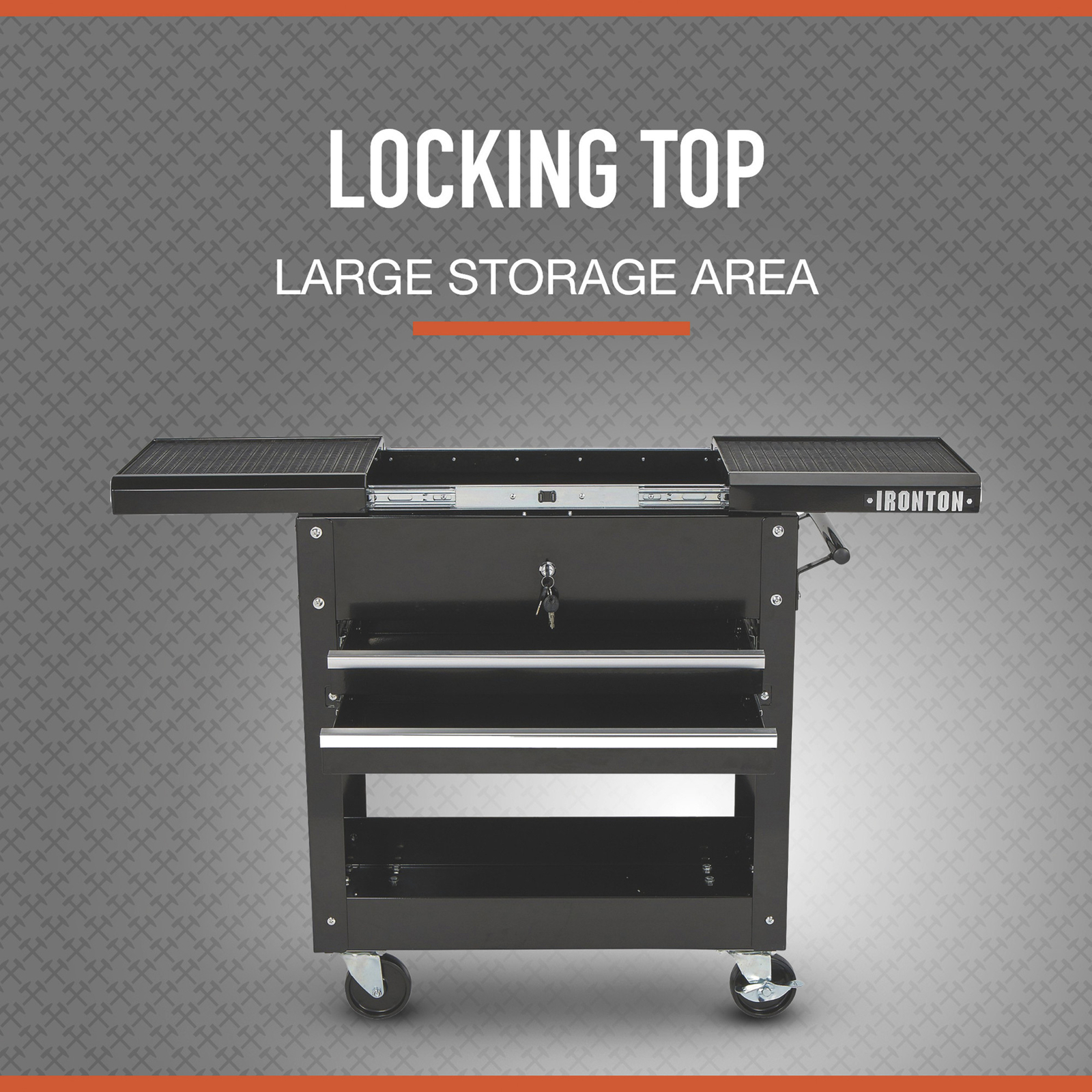 Ironton 28in. 2-Drawer Tool Cart, 30-1/2in.L x 14-1/2in.W x 33in.H, 350-Lb.