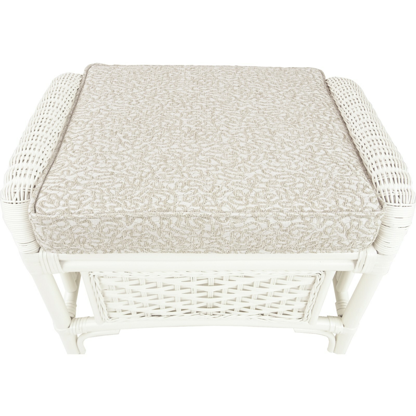 Natural Rattan Wicker ECO Handmade Alexa Ottoman Footstool White w/Cushion