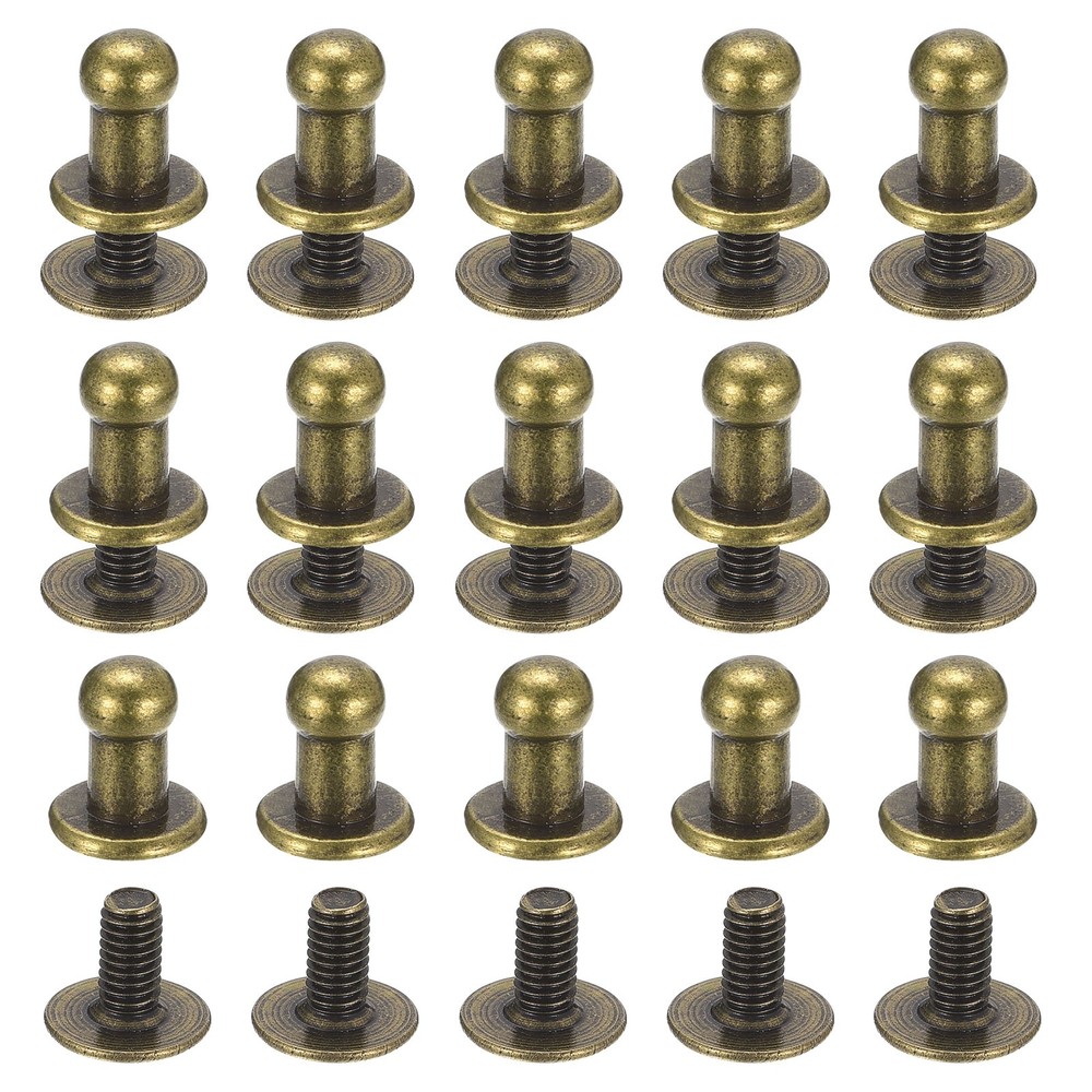 4mm Ball Head Stud Rivets Screw Back, 15Pack Round Head Button, Bronze Tone