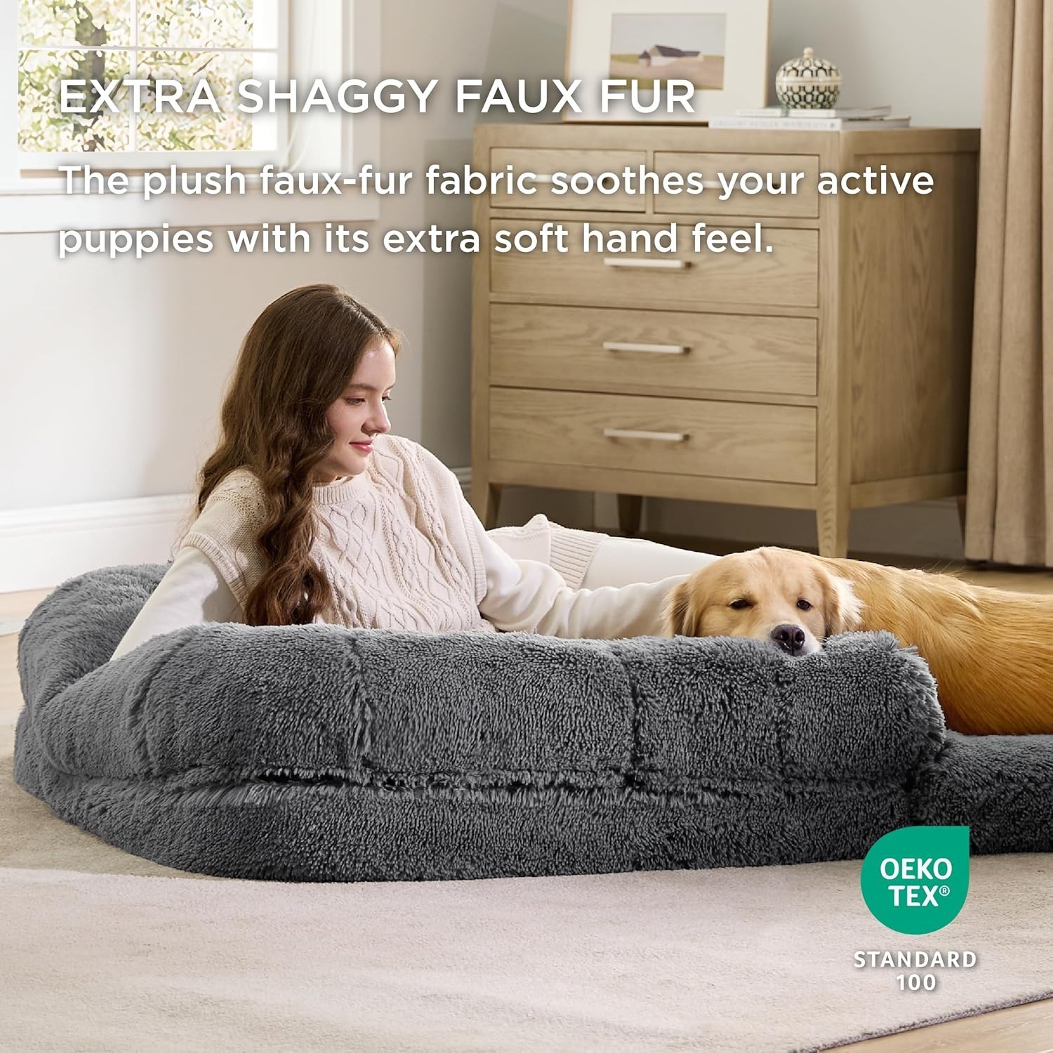 Human Dog Bed for Adult, 2 in 1 Foldable Giant Dog Bed for People Fits Pet