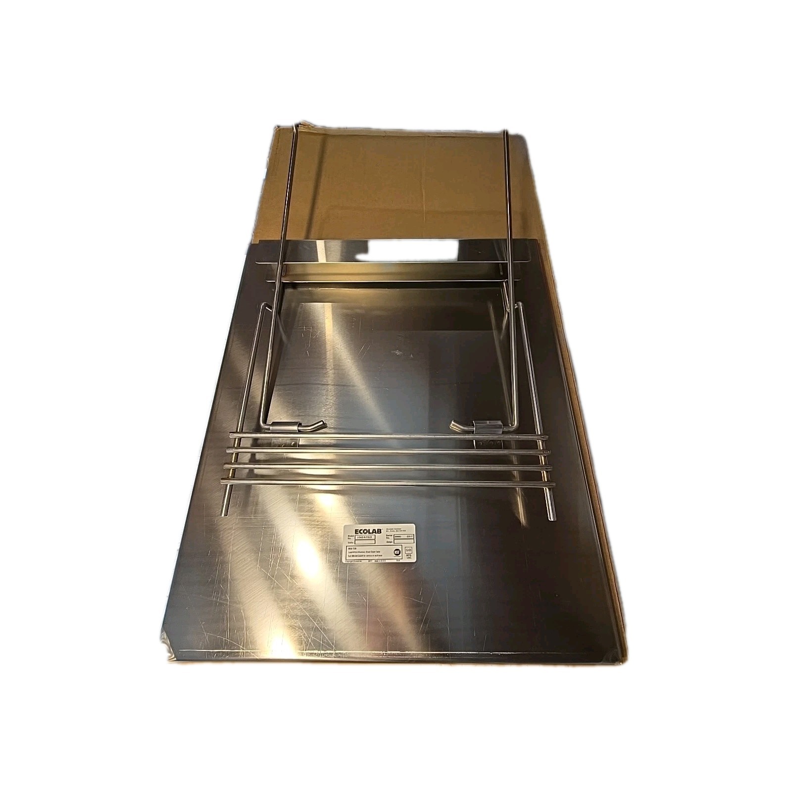 ECOLAB LOAD-N-FOLD 21" X 25" Stainless Steel Fold Down Wall Table Made in U.S.A.