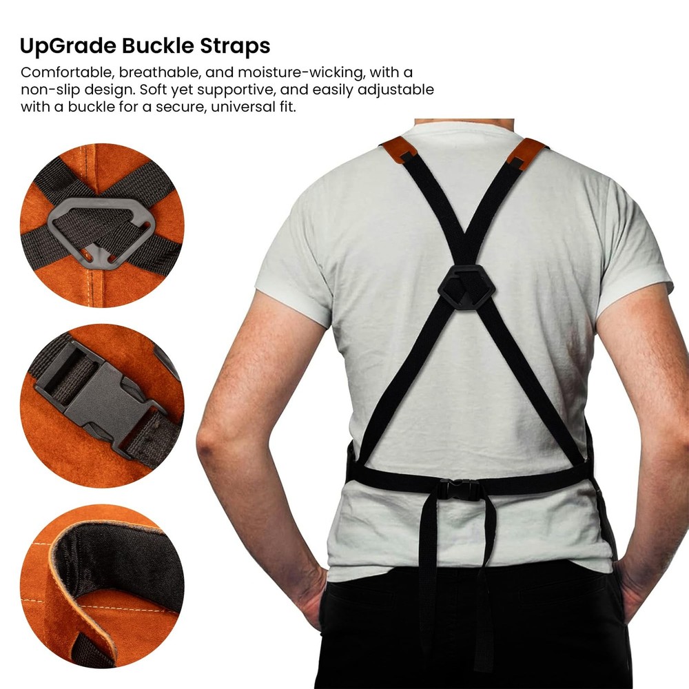 Leather Welding Work Apron with 9 Tool Pockets Brown