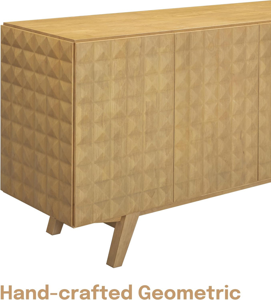 Mid-Century Modern Solid Wood Sideboard Buffet Cabinet with Geometric Fronts