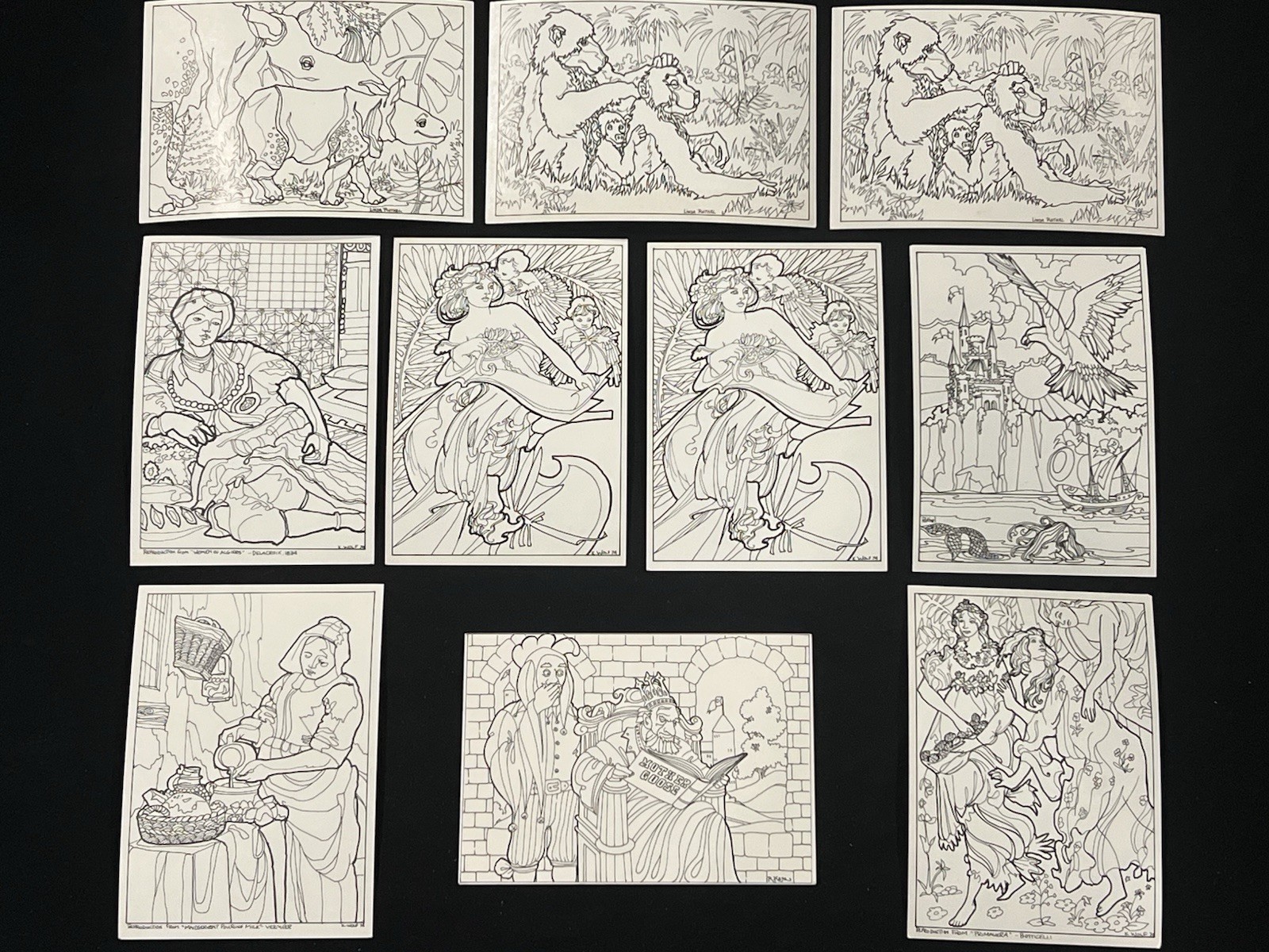 VTG 1974 Doodle Art Coloring Postcard Lot 10 Open Door Enterprises Unused