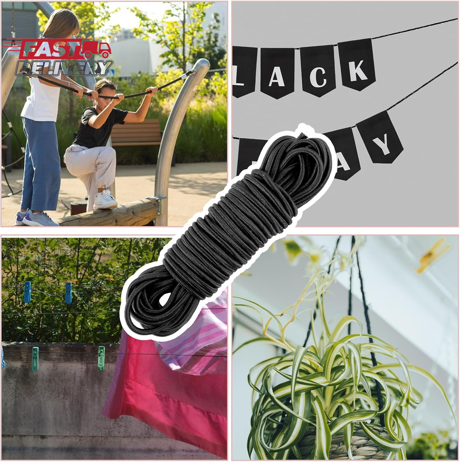 33Ft Long Kayak Bungee Cord 1/8 Inch Heavy-Duty Black Bungee Shock Cord Roll Ela