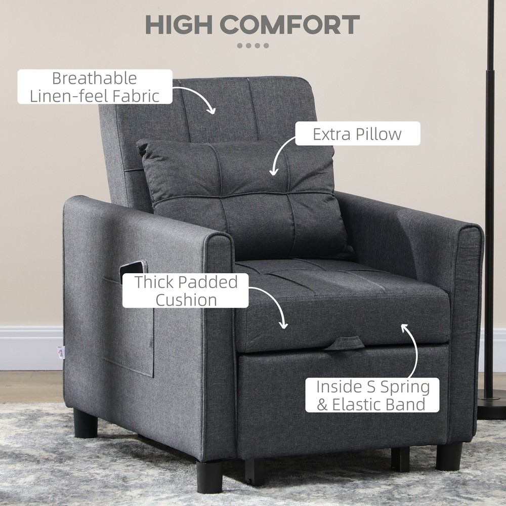 3-in-1 Convertible Chair Multi-Functional Single Sofa Bed Pull Out Sleeper Couch