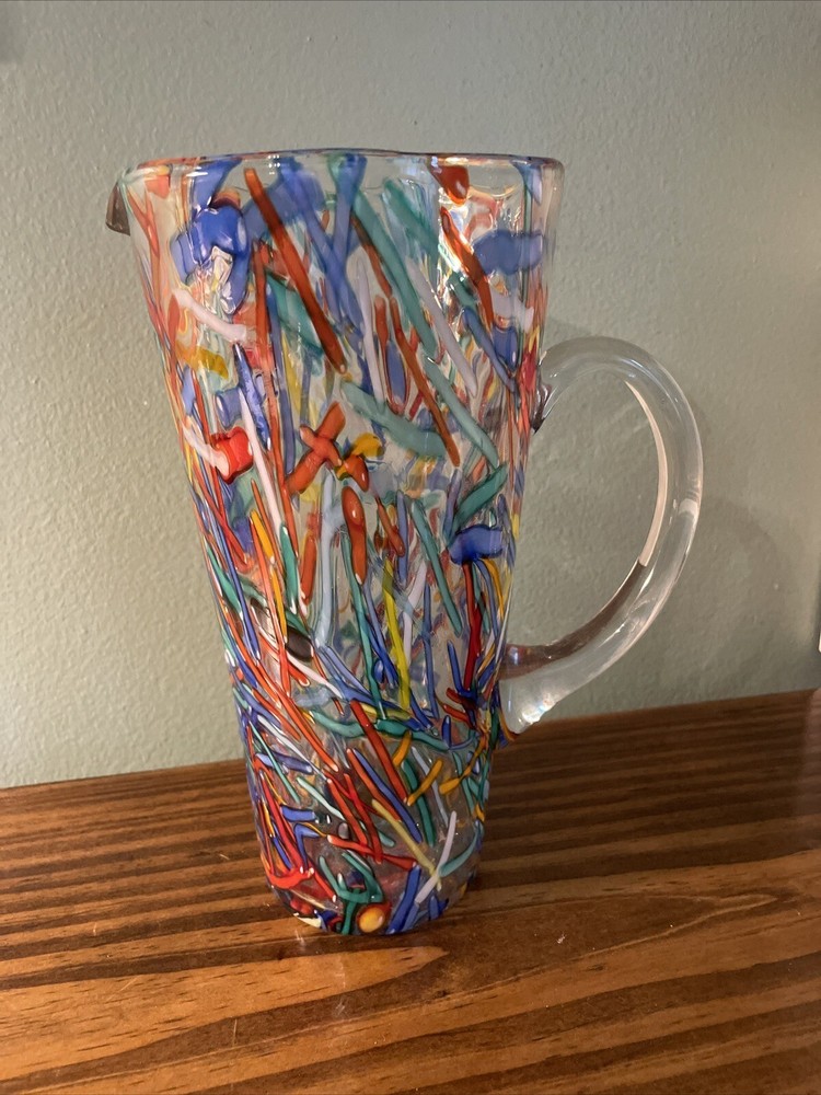 Pier 1 Confetti Multicolor Glass Pitcher with Handle