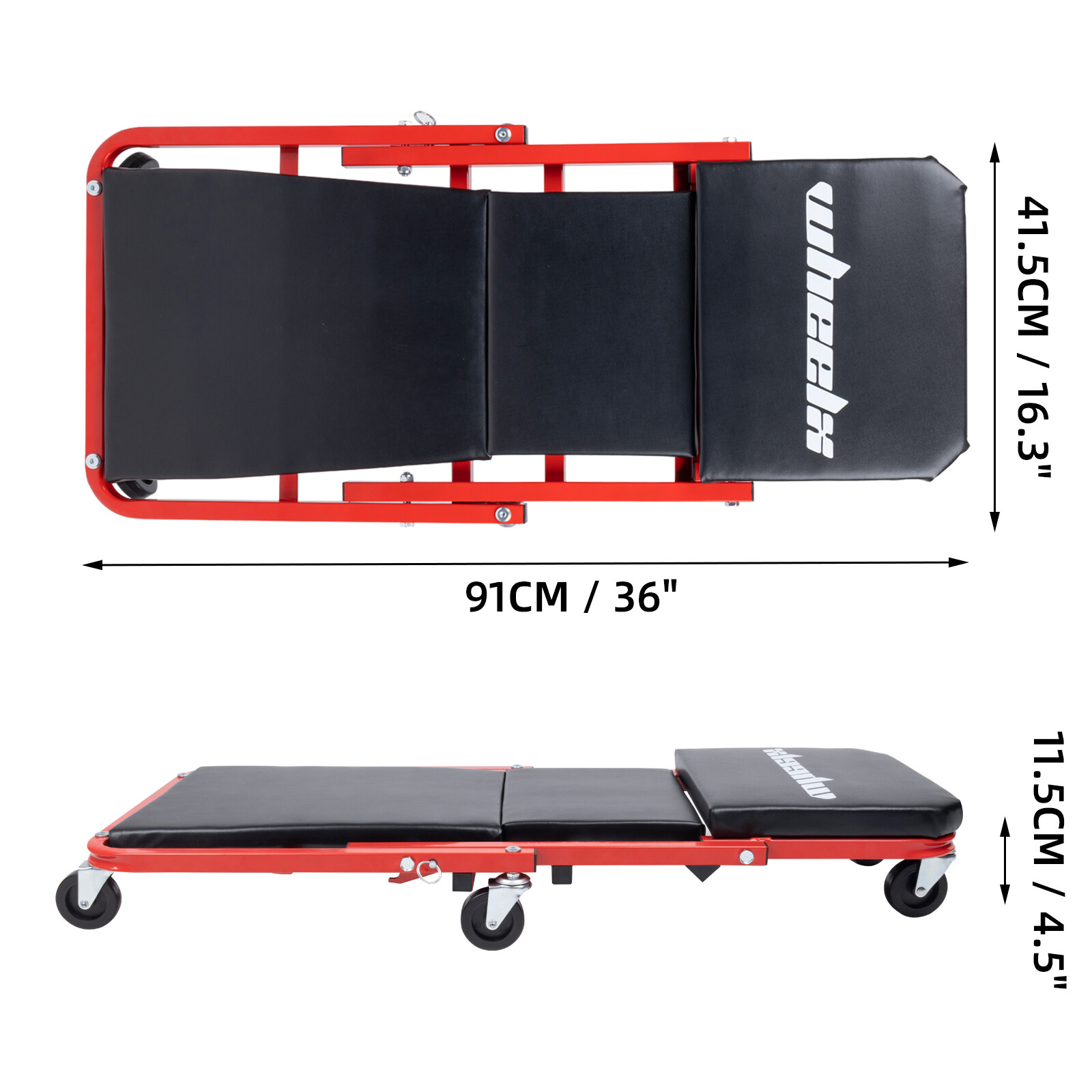 2 in 1 Mechanic Creeper w/Brake 36'' 340Lbs Folding Rolling Garage Stool Chair