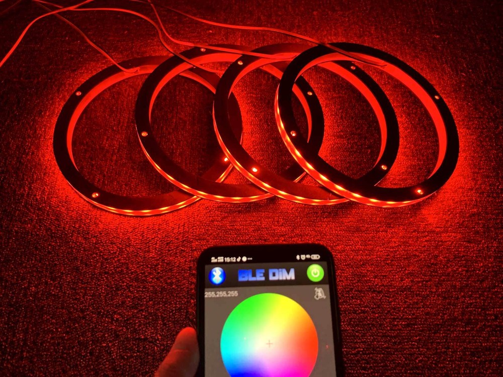 4pcs 8'' Smart RGB Color Chasing LED Car Audio Speaker Ring Lights APP + Remote
