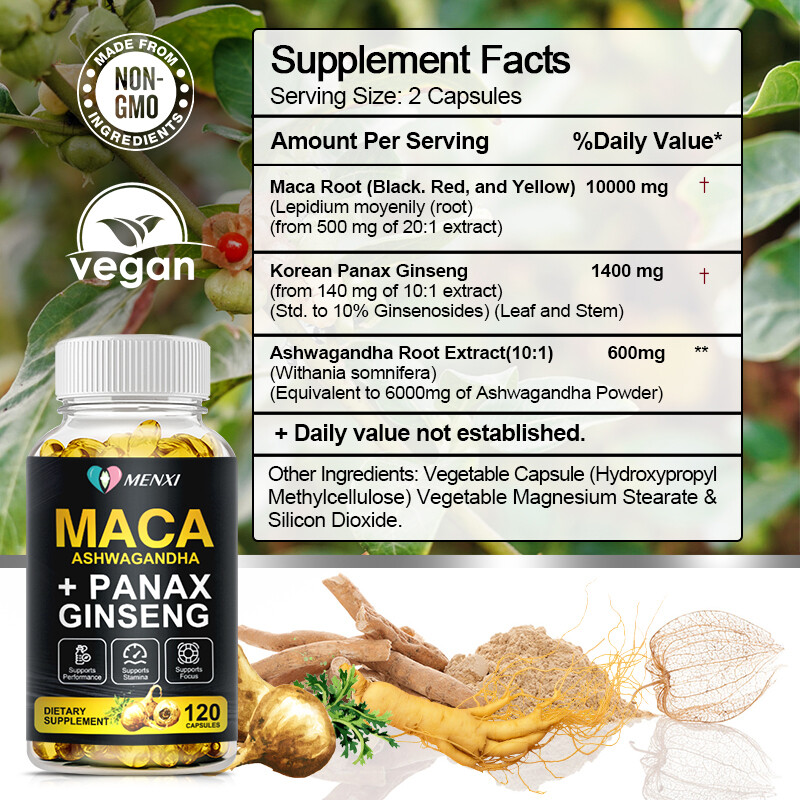 Organic Maca Root 120 Capsules 10000mg, Peruvian Maca Extract for Men & Women