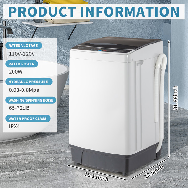 Fully Automatic Top-Opening Portable Mini Washing Machine, Black