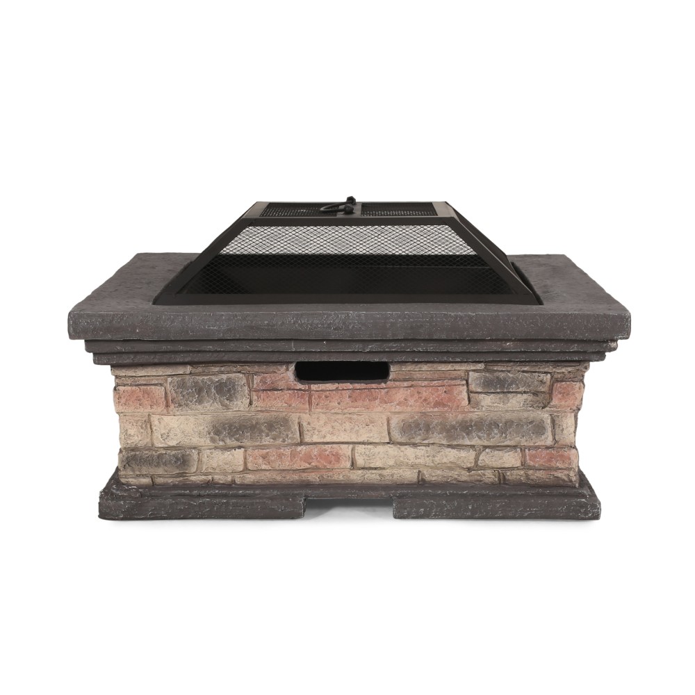 Square Wood-Burning Fire Pit with Protective Shield