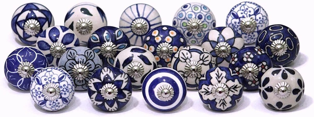 Indian 20 PC Painted Colorful Cermic Door Knobs Pull Handles Cabinet Hand