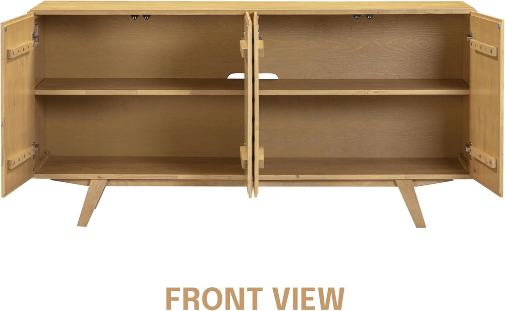 Mid-Century Modern Solid Wood Sideboard Buffet Cabinet with Geometric Fronts