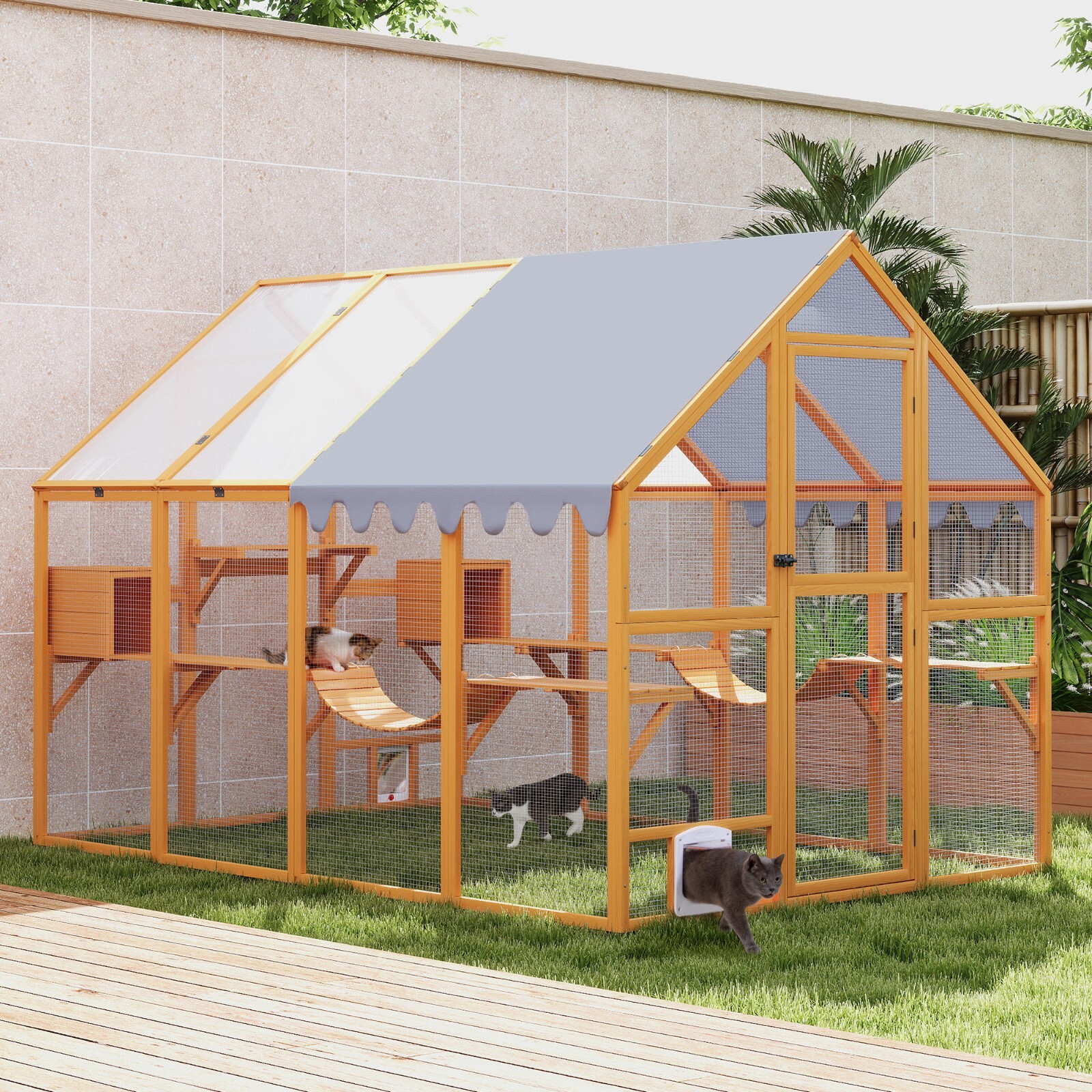 COZIWOW 108" Outdoor Large Cat Enclosure Wooden Cat Catio Outside Window Access