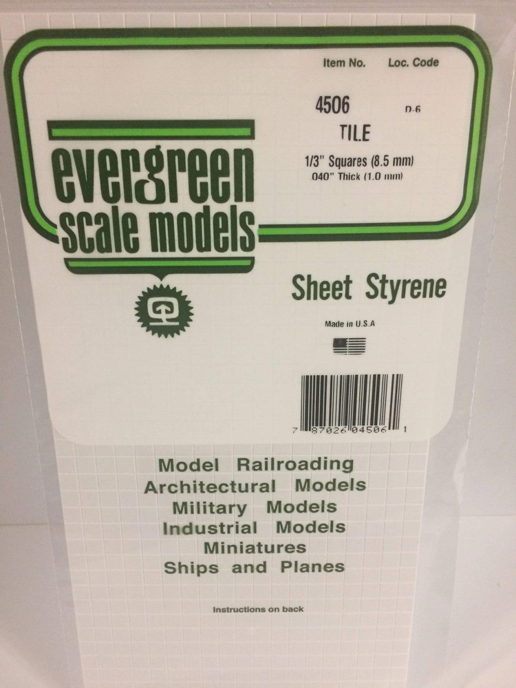 Evergreen Scale Models 4506 Styrene Square Tile 1/3"