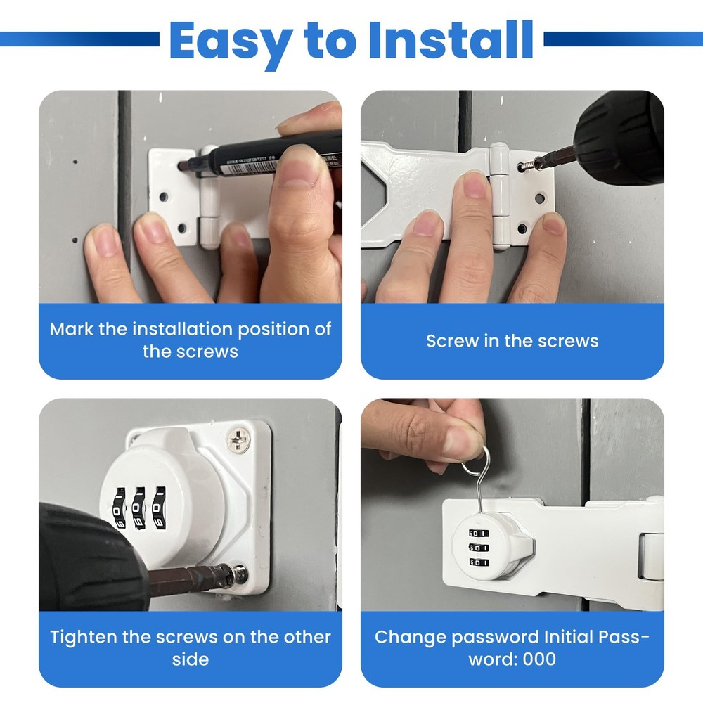 Keyless Cabinet Lock Combination Code 3-Digit Hasp Latch White 4.5 Inch
