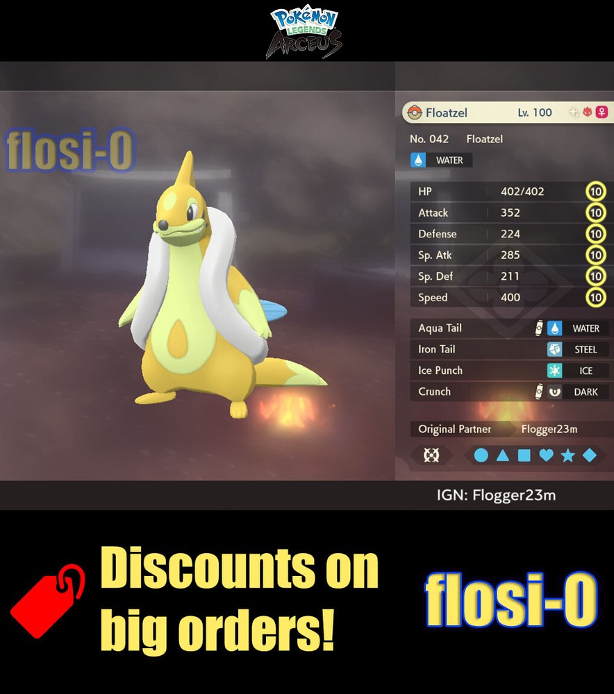 6IV Shiny Alpha Floatzel Max Effort Level Pokemon Legends Arceus