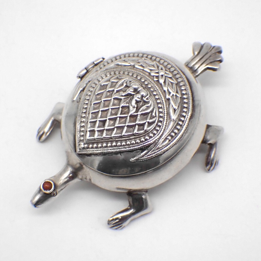 Turtle Form Box Double Compartment Sterling Silver