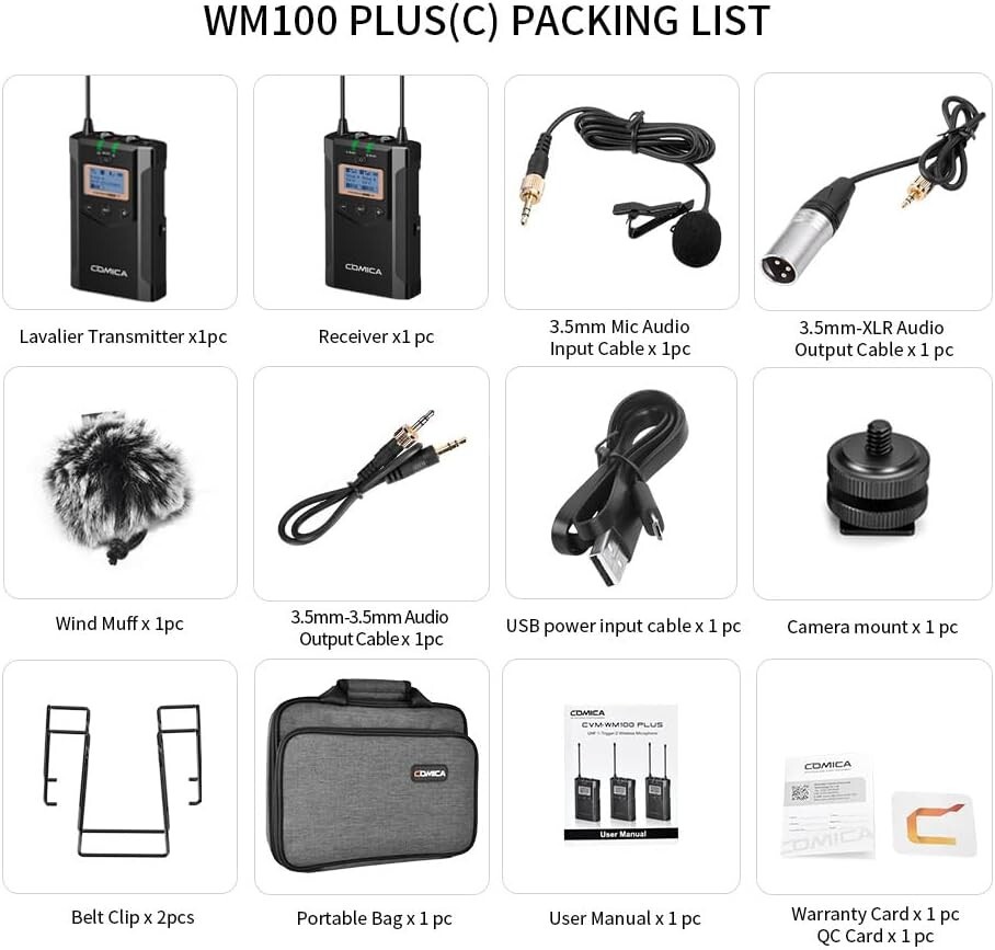 Comica CVM-WM100 Plus Professional UHF Wireless Microphone System