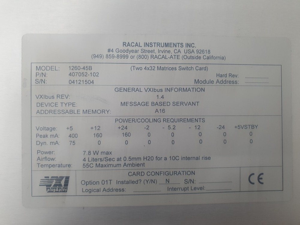 Racal Instruments 1260-45B Two 4x32 Matrices Switch Card