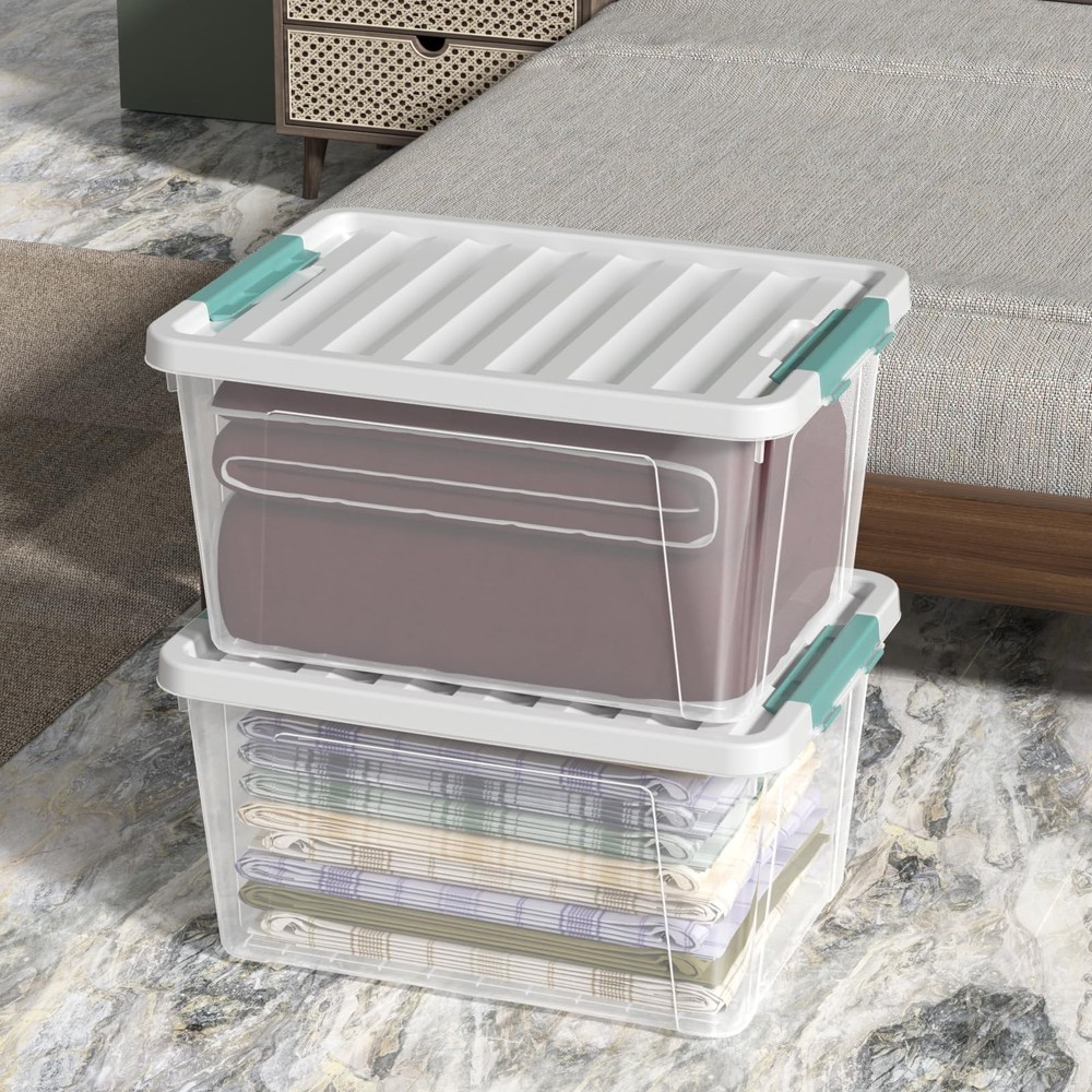 6-Pack 35 Quart Plastic Storage Bin with Lid, Clear Latching Container Box