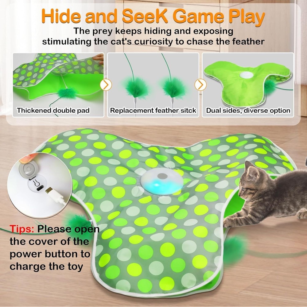 Motion Activated Moving Feather USB Rechargeable Interactive Cat Toy Automatic