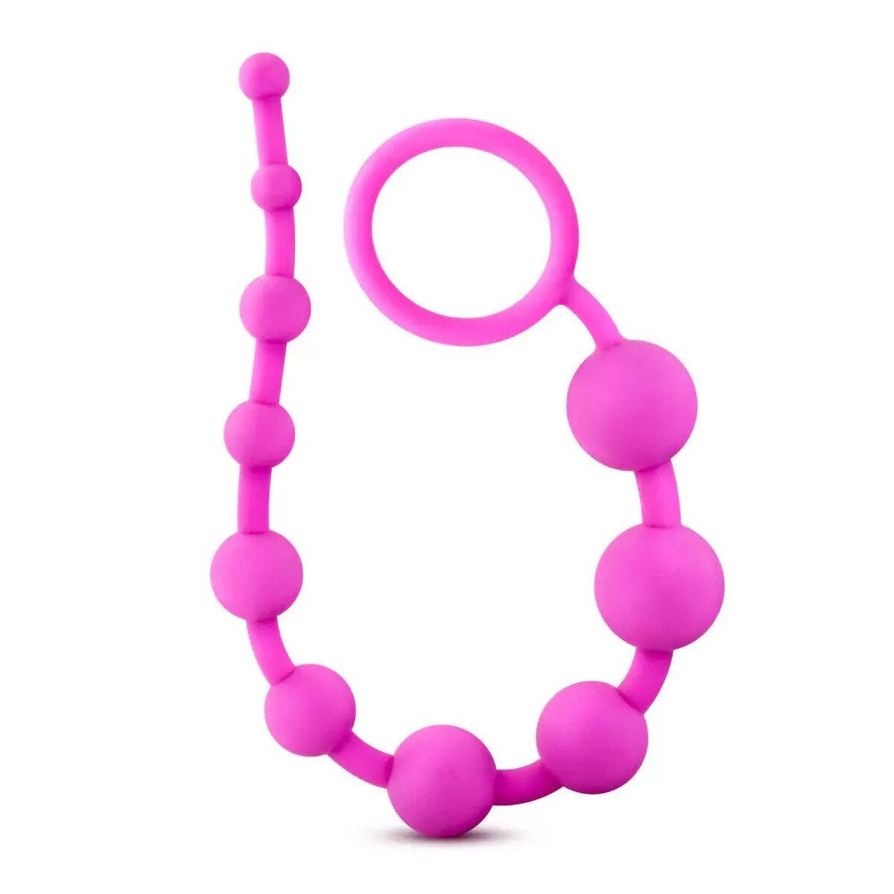 Eden 12.5" Silky Smooth Silicone Beginners Anal Beads With Pull Handle - Pink